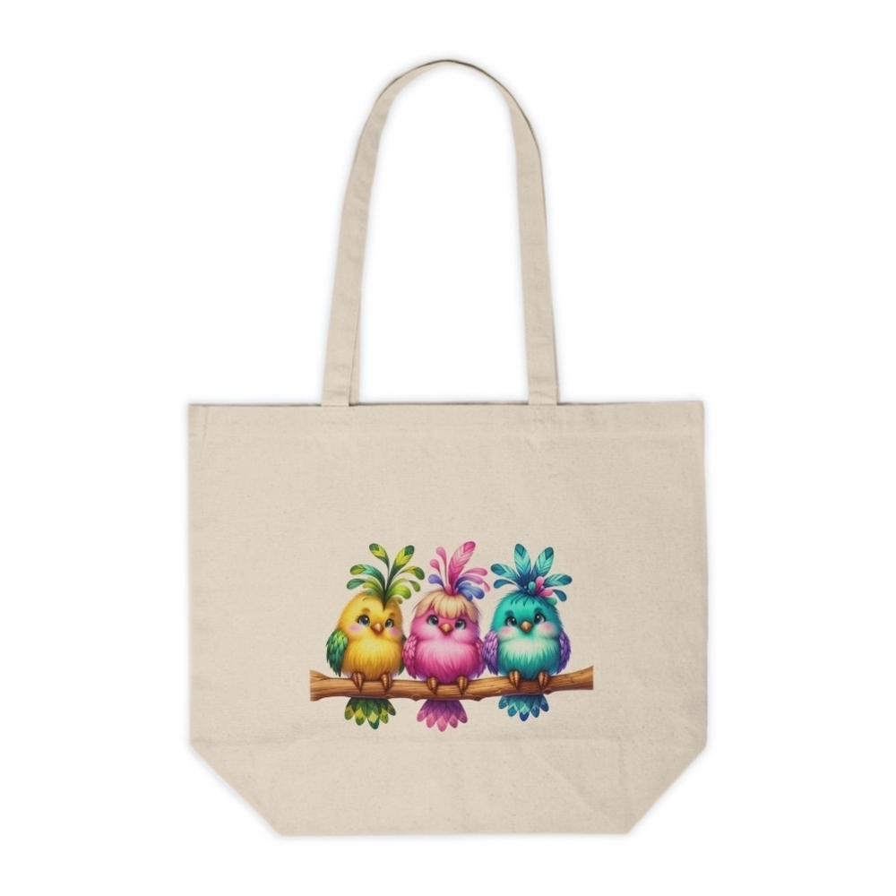 Three Birds Sitting on a Branch Custom Canvas Tote Bag